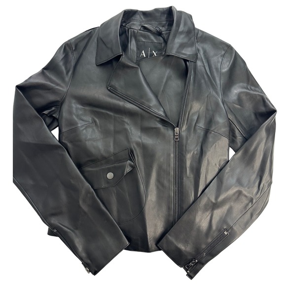 Armani Exchange Jackets & Blazers - Armani Exchange‎ AX Black Faux Leather Moto Jacket Women's Size S Small